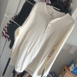 Sonoma Men's Off-White Long Sleeve Henley Shirt